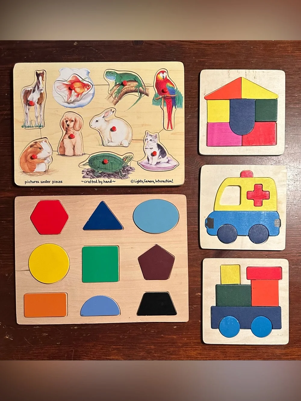 Collection of wooden puzzles for toddlers • kids